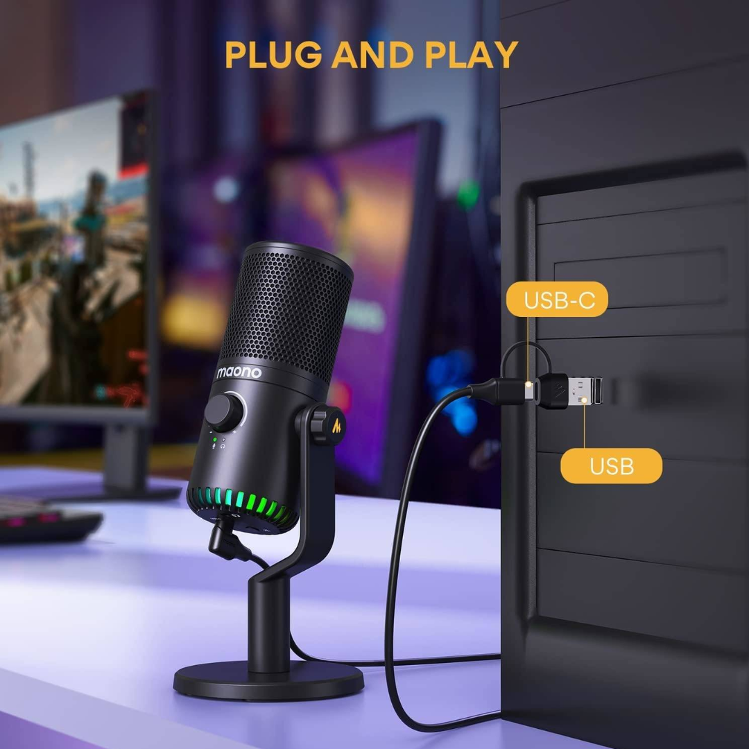 Maono DM30 programmable USB condenser microphone black with RGB lighting