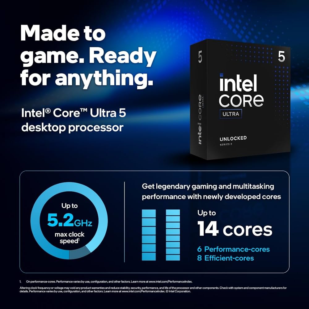 Intel Core Ultra 5 245KF 4.2 GHz LGA 1851 Processor, No Integrated Graphics, 14 Cores & 14 Threads, 24MB Smart Cache, 5.2 GHz Max Turbo Frequency, Dual Channel DDR5 Memory, 192GB Max Memory Size | BX80768245KF