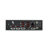 Back panel of a computer hardware device with various ports on a white background
