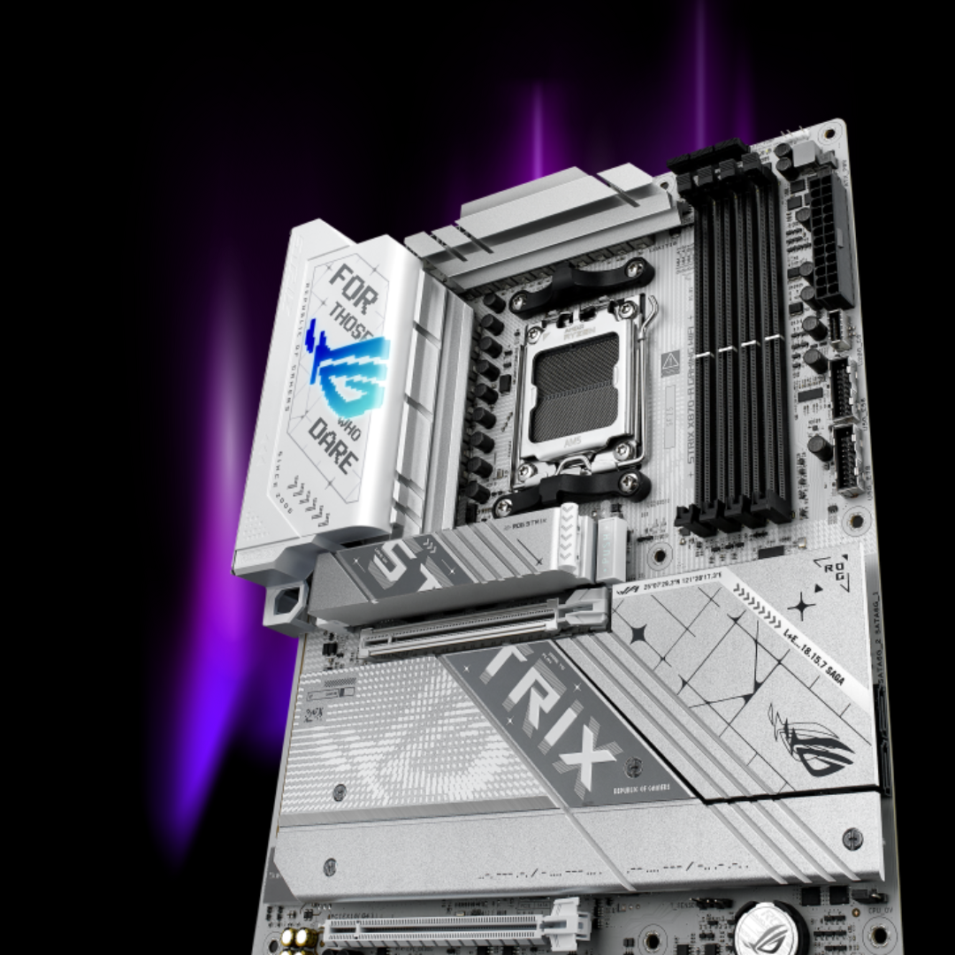 ASUS ROG STRIX X870-A GAMING WIFI ATX Motherboard AMD: AM5 Socket, 4 x DIMM DDR5 slots, 4 x M.2, 2.5Gb Ethernet, Wi-Fi 7, 12 Rear USB Ports, 9 Front USB Ports, Aura Sync - White