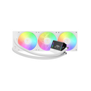 Computer cooling system with RGB lights on a white background