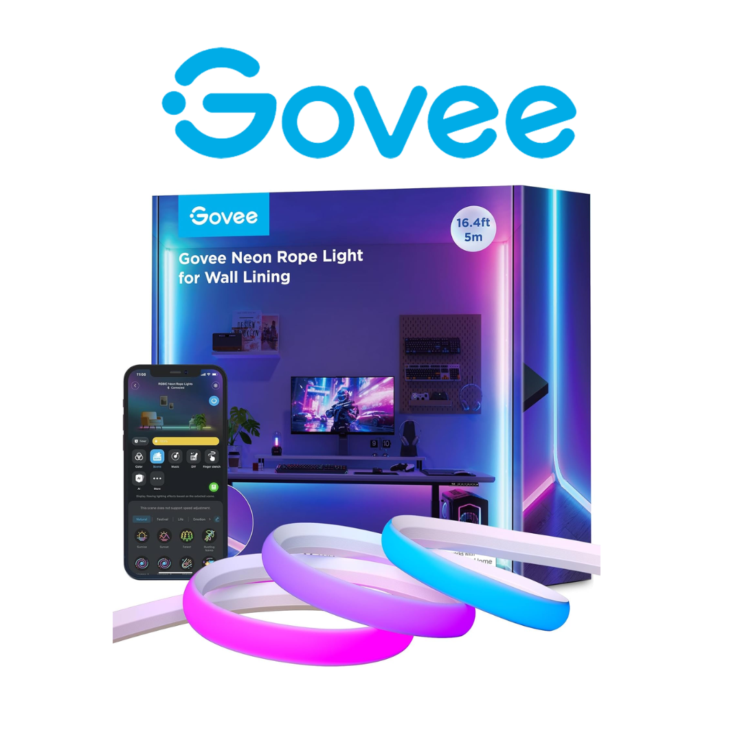 Govee Neon Rope Light for Wall Lining, LED Rope Lights Work with Matter, Google Assistant, Alexa, 16.4ft RGBIC Strip Lights with Smart App Control and Music Sync for Living Room, Bedroom, Wall Corners