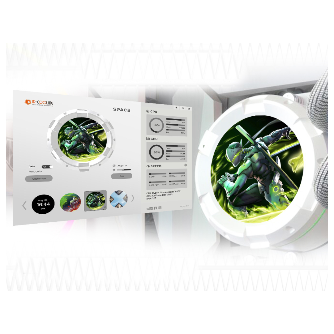 ID-COOLING SL360 CPU Liquid Cooler with Display, Customizable 2.1_ LCD Display for Images or Performance Metrics, 360mm AIO Cooler, Three AF127 ARGB Fans, Fits Intel_AMD WHITE