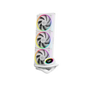 Computer cooling system with three RGB fans on a white background