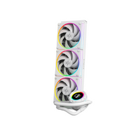 Computer cooling system with three RGB fans on a white background