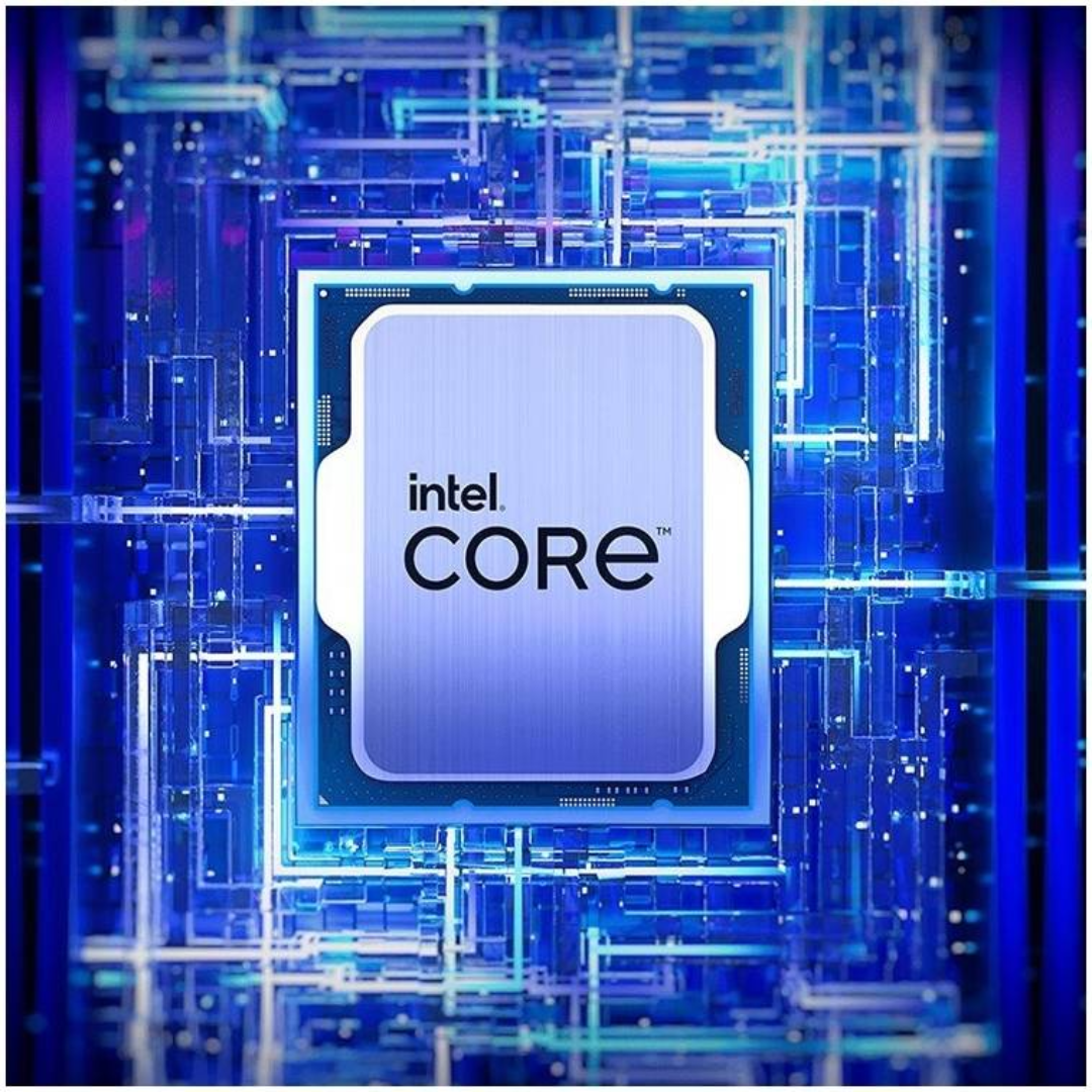 Intel Core processor on a blue circuit board background