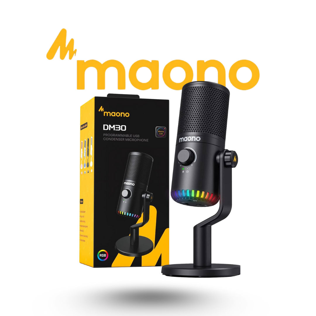 Maono DM30 Programmable USB Condenser Microphone, Cardioid Polar Pattern, 20Hz-20kHz Frequency Response, -4dBFS Sensitivity, 9 Controllable RGB Light, Real Time Monitoring, Black  DM30